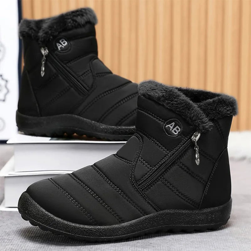 Retro Plus Size Snow Boots for Women Zipper Up Faux Fur Snow Boots Woman Winter Letter Embroidery Warm Plush Booties Ladies