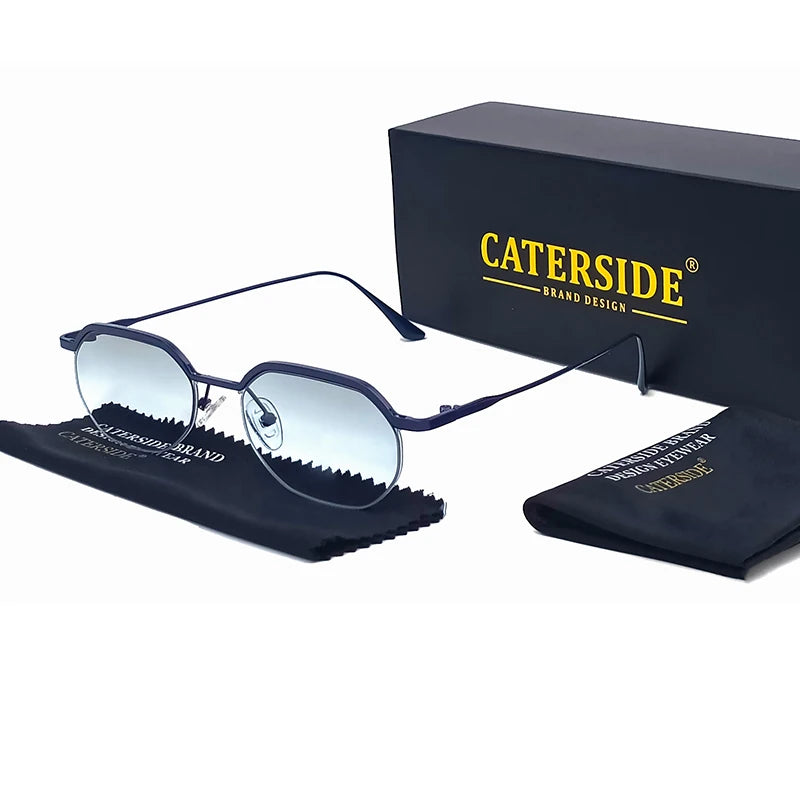 CATERSIDE Retro Small Sunglasses Men Polygonal Punk Half-Frame Sun Glasses for Women Business Travel Party Eyewear Summer Style