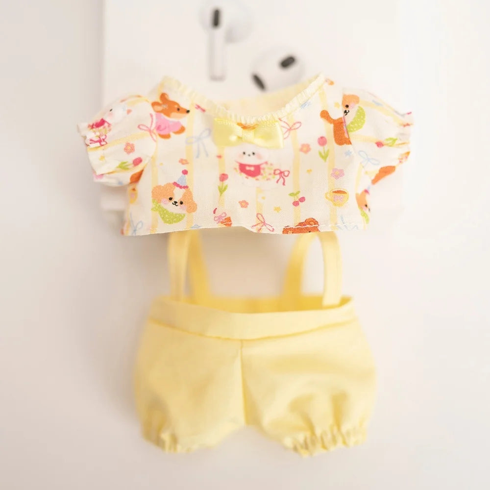 17 Cm Labubu Plush Toy Doll T-shirt with Denim Overalls Labubu Plush Toy Doll Pendant Clothes High quality