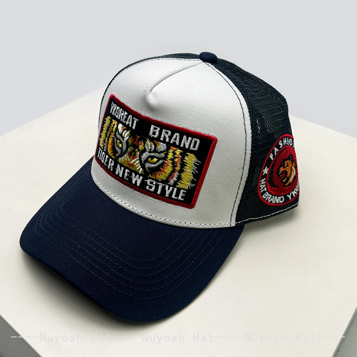 New Unisex Street Embroidered Tiger Letters Baseball Hats Breathable Color Block Sunshade Mesh Trucker Caps Personal Versatile