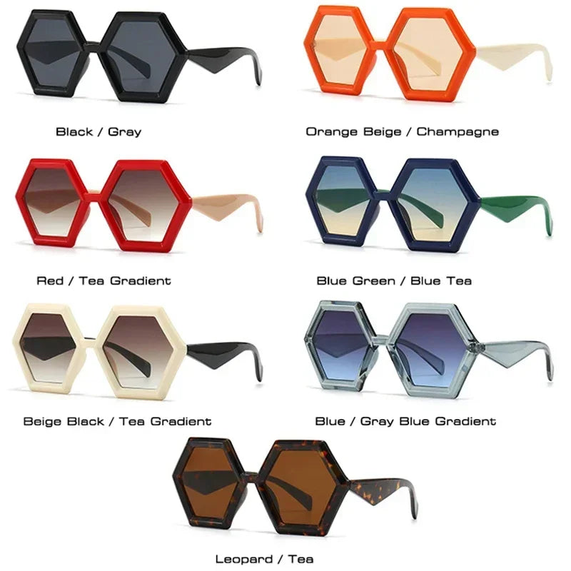JNPCXI Retro Polygon Sunglasses Women Gradient Red Shades Fashion Men Double Color Trending Sun Glasses