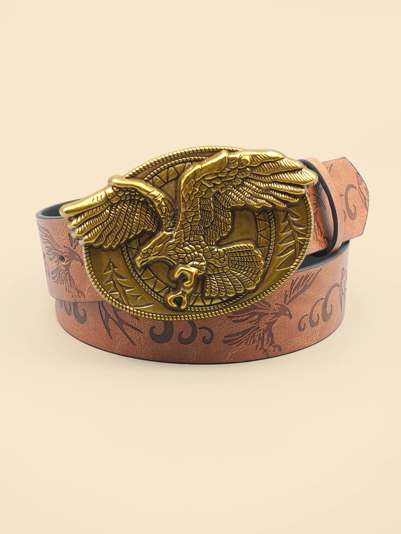 Western Denim Style Belt, Eagle Carved Buckle, Ethnic Style Printed Belt, Daily Commuting and Leisure Vacation Accessories