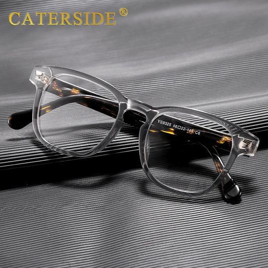 CATERSIDE Vintage Men Optical Glasses Frame High Quality Acetate Temples Anti-Blue Light Glasses Women Daily Decorative Eyewear