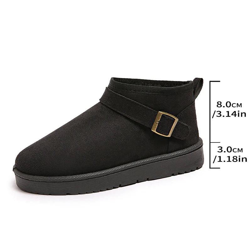 Faux Suede Winter Snow Boots Women Fashion Buckle Short Plush Platform Ankle Boots Woman Plus Size 42 Non Slip Warm Cotton Shoes