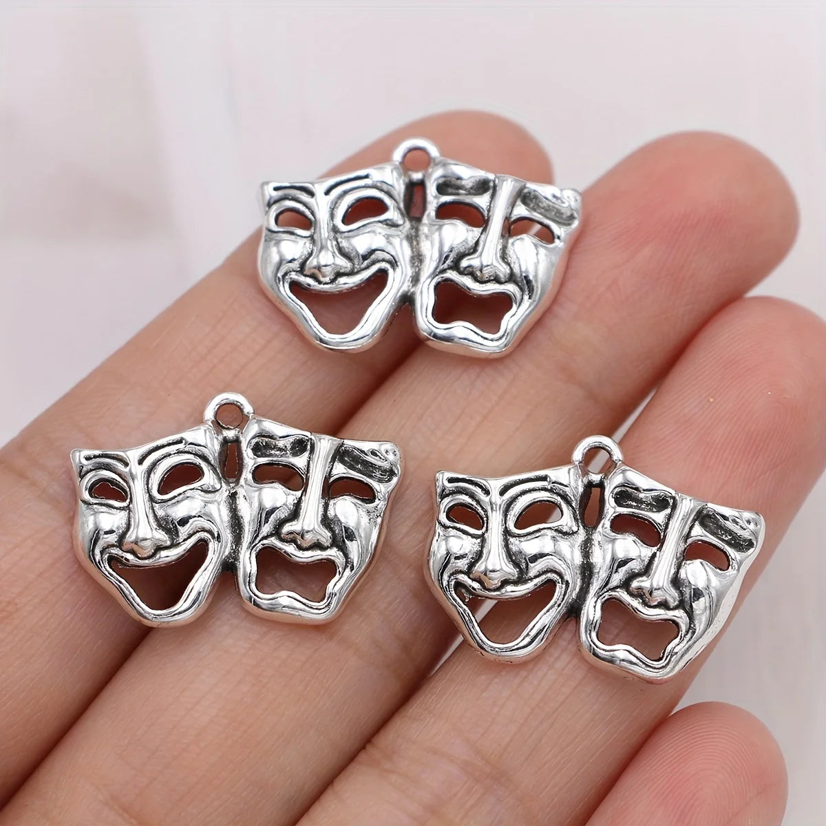 8Pcs Silver Plated Happiness Sadness Face Charms Mask Pendants for Jewelry Making DIY Necklace Earrings Key Chain Accessories