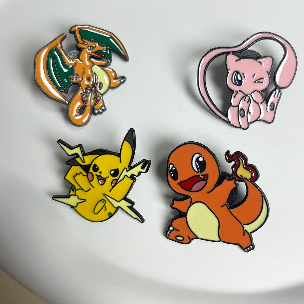 4pcs Creative Cartoon Pokemon Enamel Pins Set - Pikachu Charmander Metal Badges Jewelry Accessories Gift for Friends
