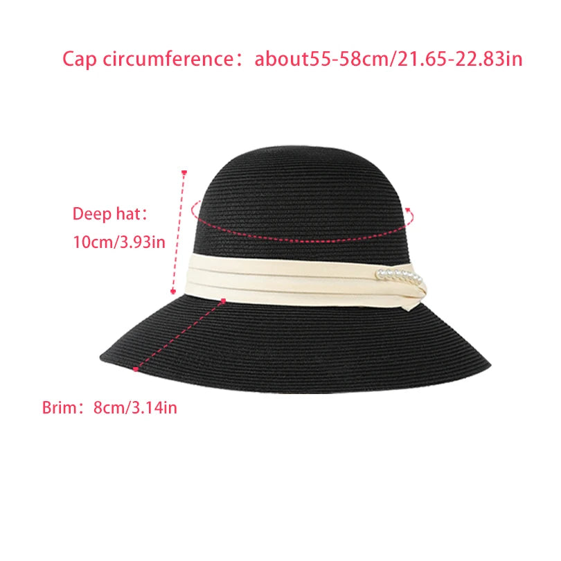 6178-New summer women's sun-protective hat - trendy pearl straw hat for beachandvacation-large-brimmed sun hatforoutdooractivies