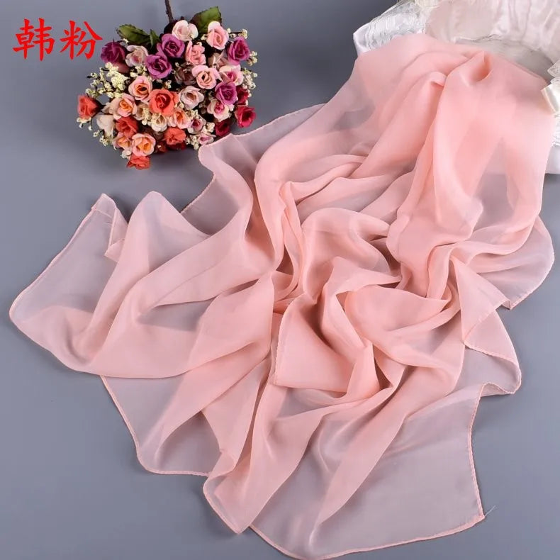 New Fashion Temperament Pure Monochrome Women's Long Chiffon Scarves Wholesale Yiwu Plain Pure Color Small Scarves