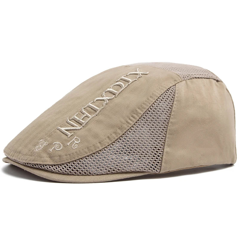 Summer Beret Men Letter Embroidery Mesh Cap Cotton Sun Visor Flat Hat Vintage Fashion Berets Newsboy Caps For Casual Adjustable
