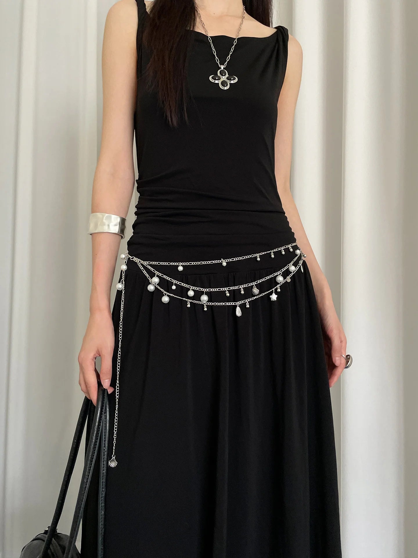 Fashionable Multi-Layer Pearl Metal Waist Chain For Women Bohemian Waist Belt Decoration To Match With Skirts