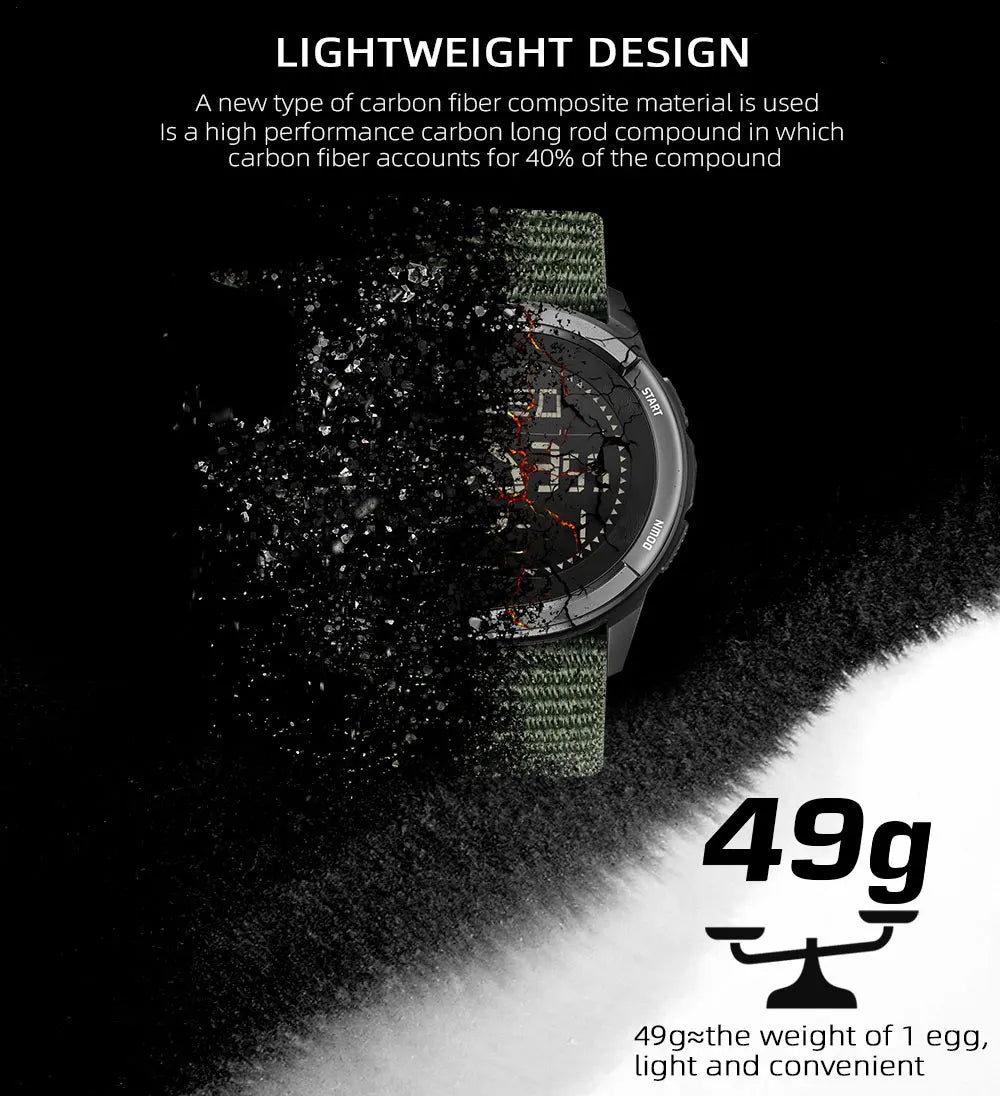 NORTH EDGE ALPS Carbon Fiber Digital Watch Compass Waterproof 50M Wristwatches