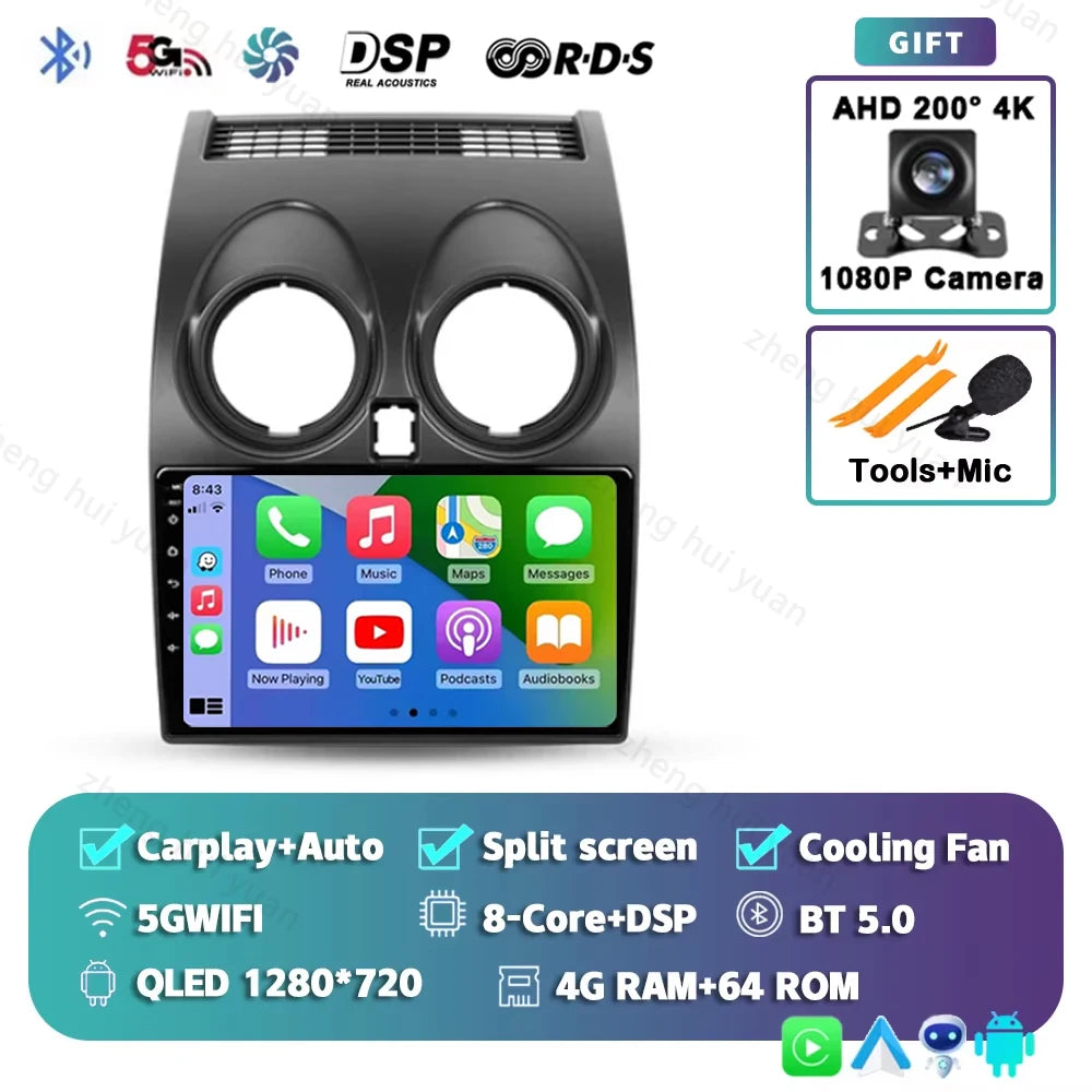Android 15 For Nissan Qashqai 1 J10 2006 - 2013 2K QLED CarPlay Auto Car Radio Multimedia Video Player GPS stereo Head Unit 4G