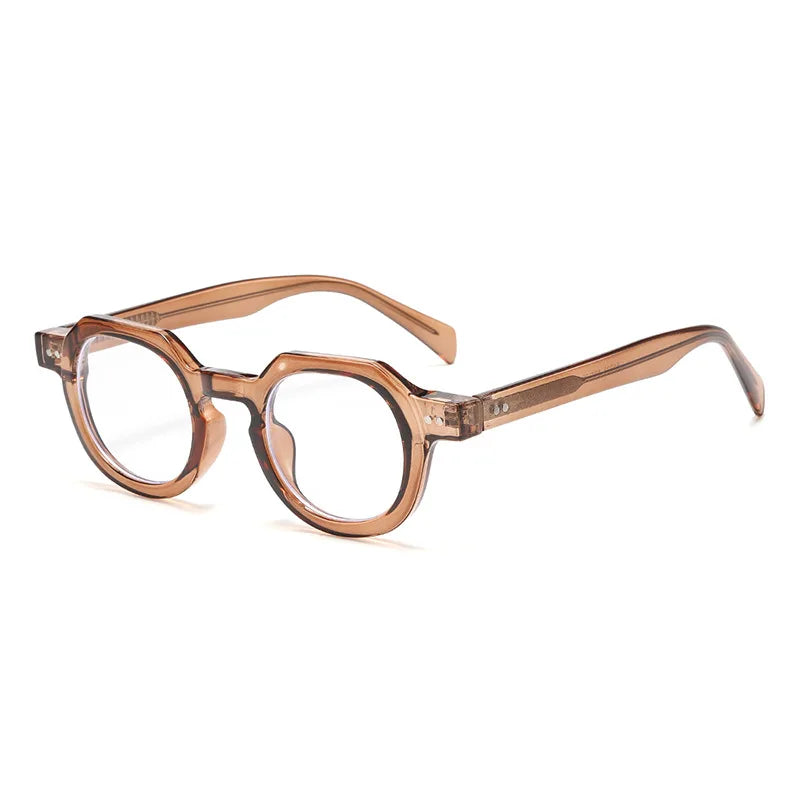 JNPCXI New Retro Rivets Round Sunglasses Women Shades Fashion Clear Lens Frame Men Punk Tea Sun Glasses UV400
