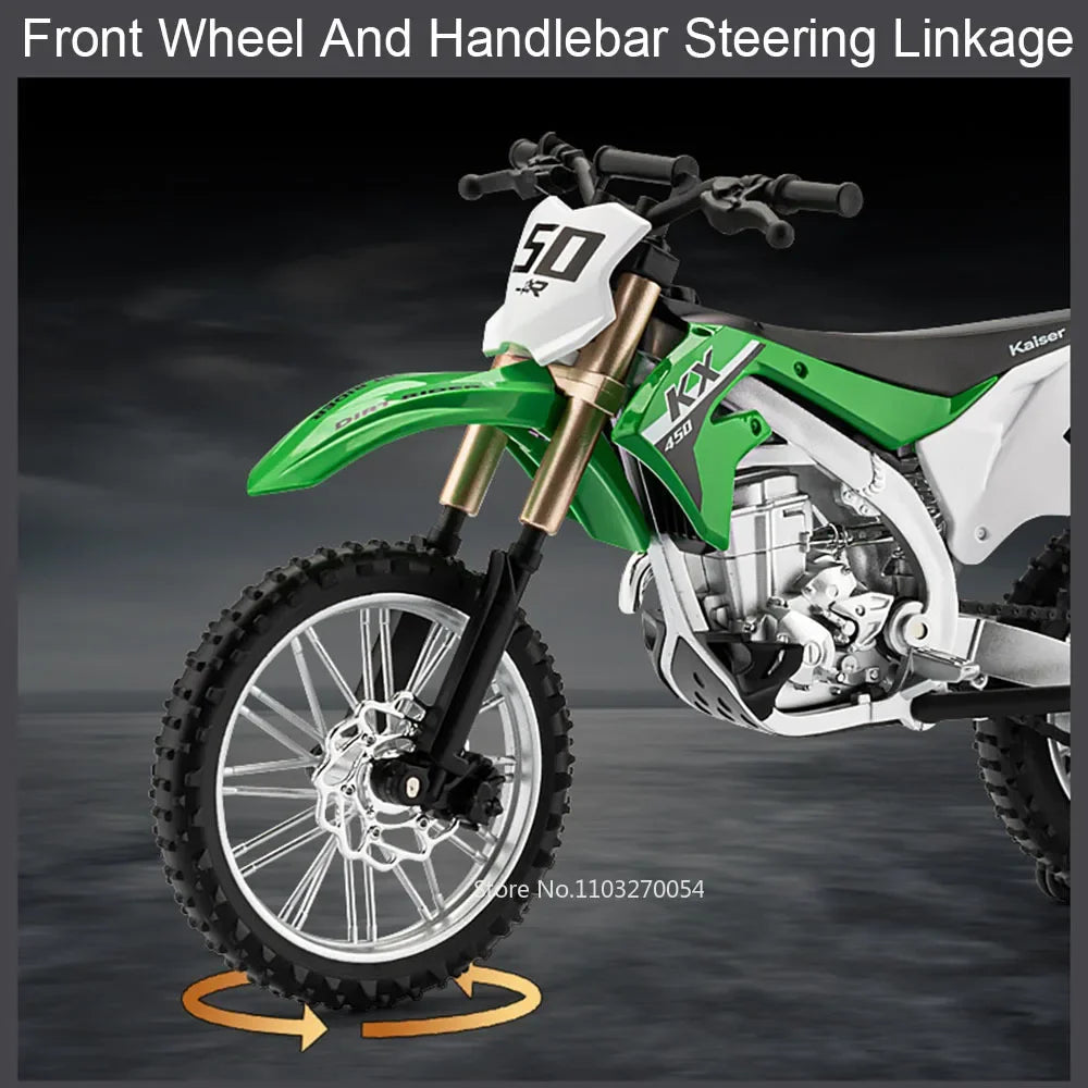 1:12 Kawasaki KX450 Alloy Motorcycle Miniature Models Toys Diecast Cars Front Wheel Steering Shock Absorption Boy's Collectibles