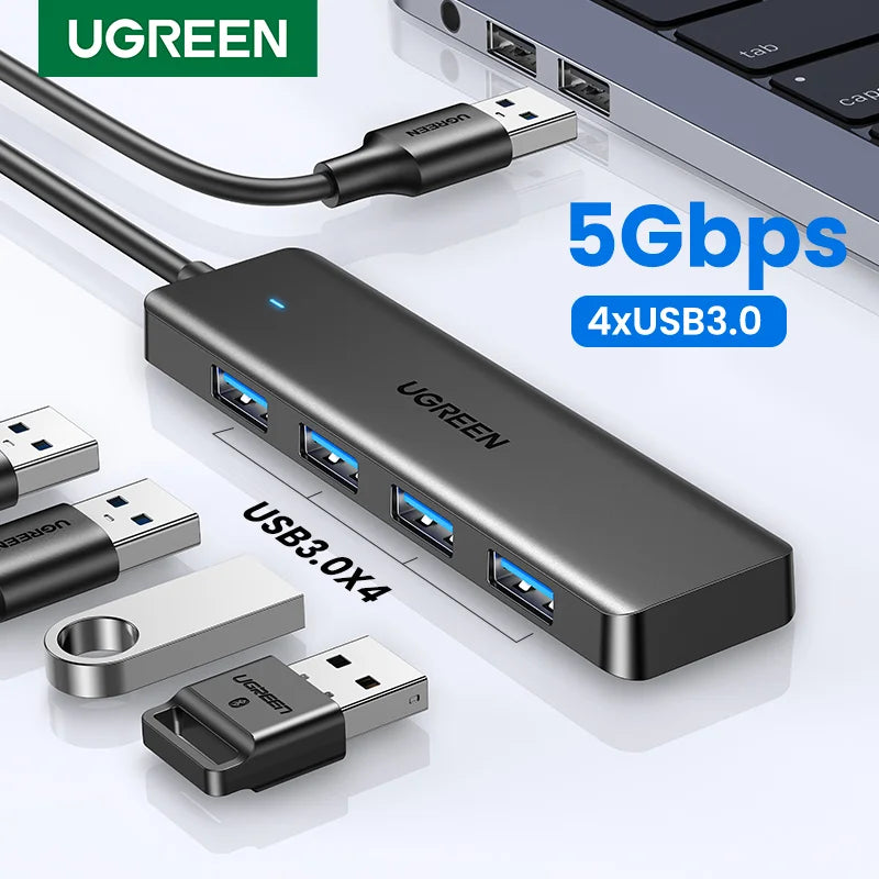 USB3.0 HUB 4 Ports USB-A Splitter Slim USB Expander Mouse Keyboard Flash Drive