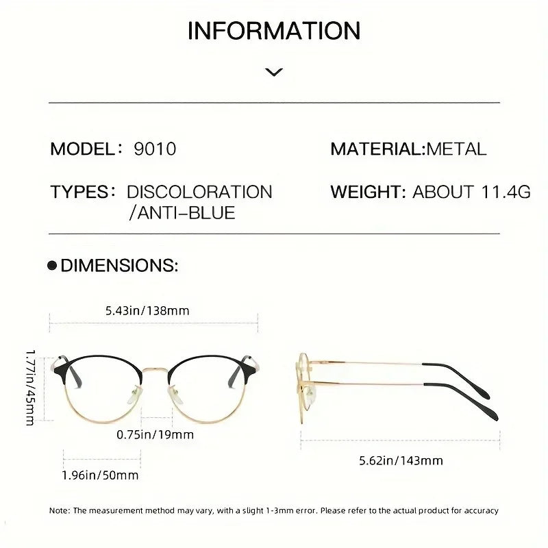 1 Pair of New Retro Metal Circular Eyeglass Frames for Men and Women's Fashion Glasses, Day and Night Dual-use