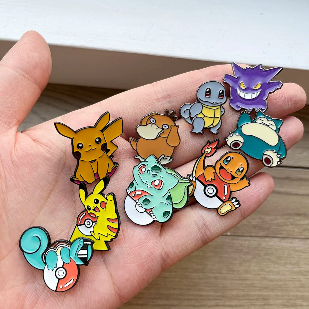 9pcs Pokemon Anime Enamel Pins Set - Pikachu Charmander Squirtle Bulbasaur Gengar, Metal Brooch Badges for Kids Cosplay Party