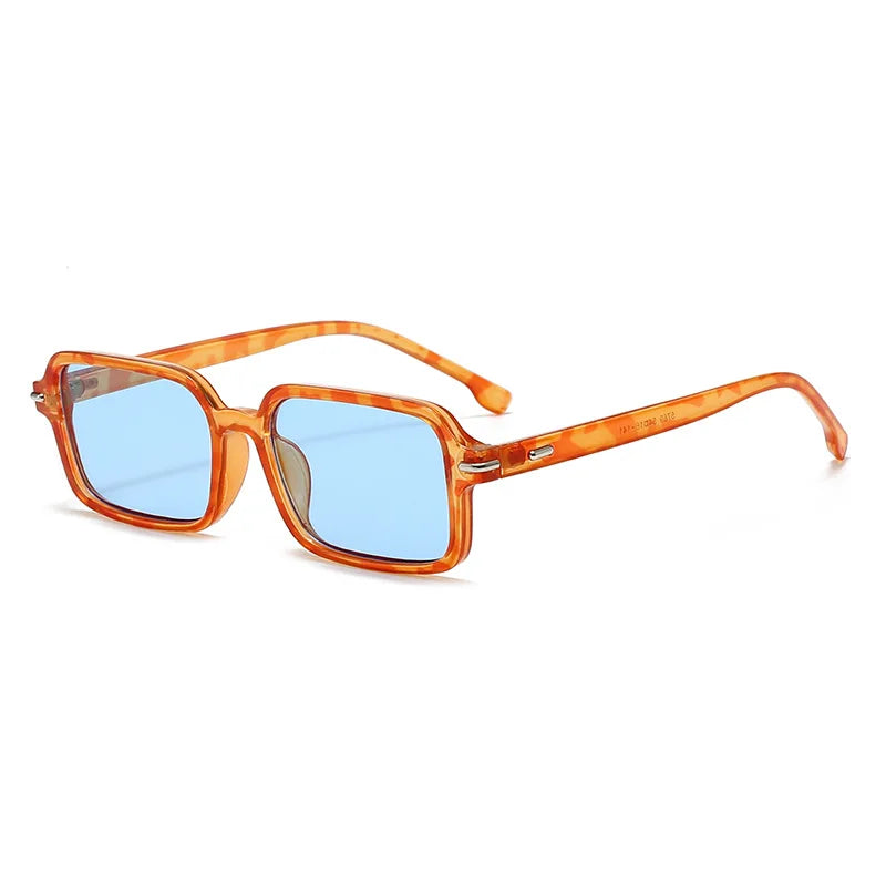 JNPCXI Retro Rectangle Sunglasses Women Fashion Rivets Eyewear Men Trending Punk Leopard Blue Sun Glasses Shades UV400