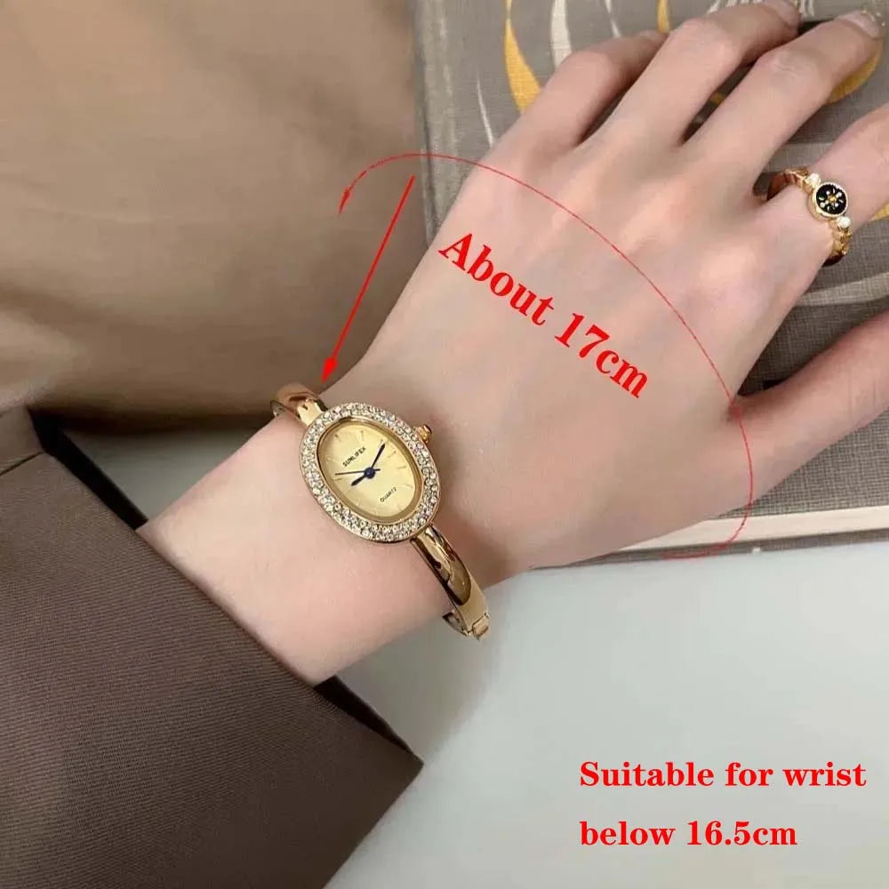 Dropshipping Famous Brand Watches Women Diamond Encrusted Oval Dial Quartz Watch Luxury Gifts Bracelet Wristwatch Reloj Mujer