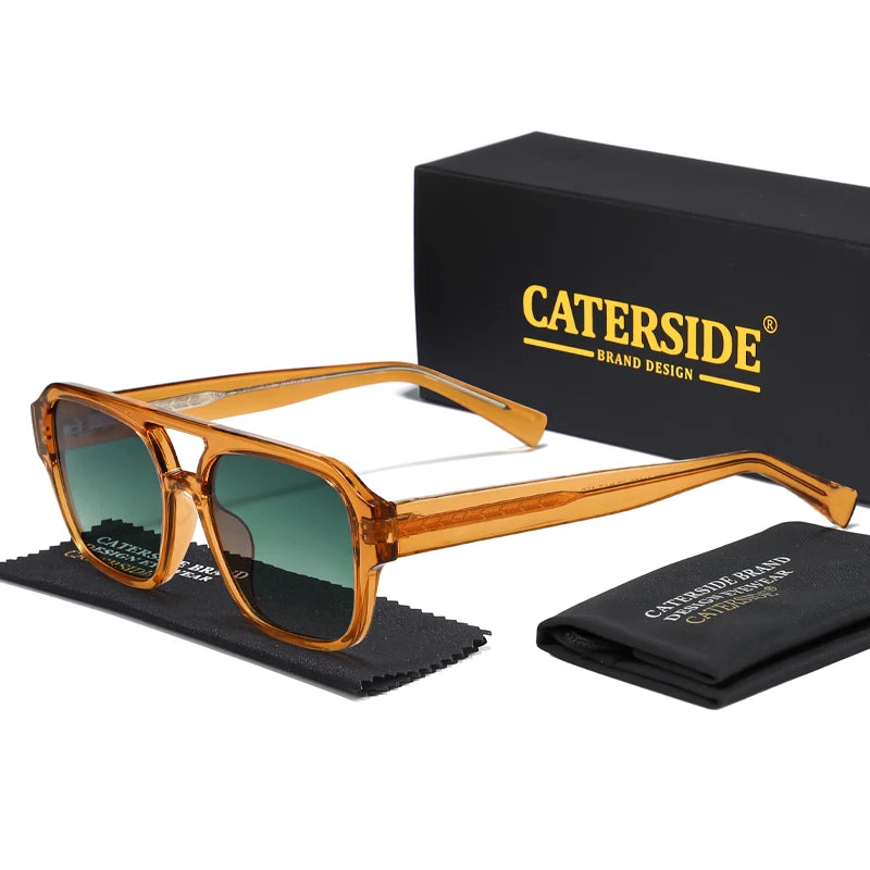 CATERSIDE Fashion Men Sunglasses Flat Top Double Bridges Design Sun Glasses Woman Outdoor Travel Beach Ideal Choice for Gifts