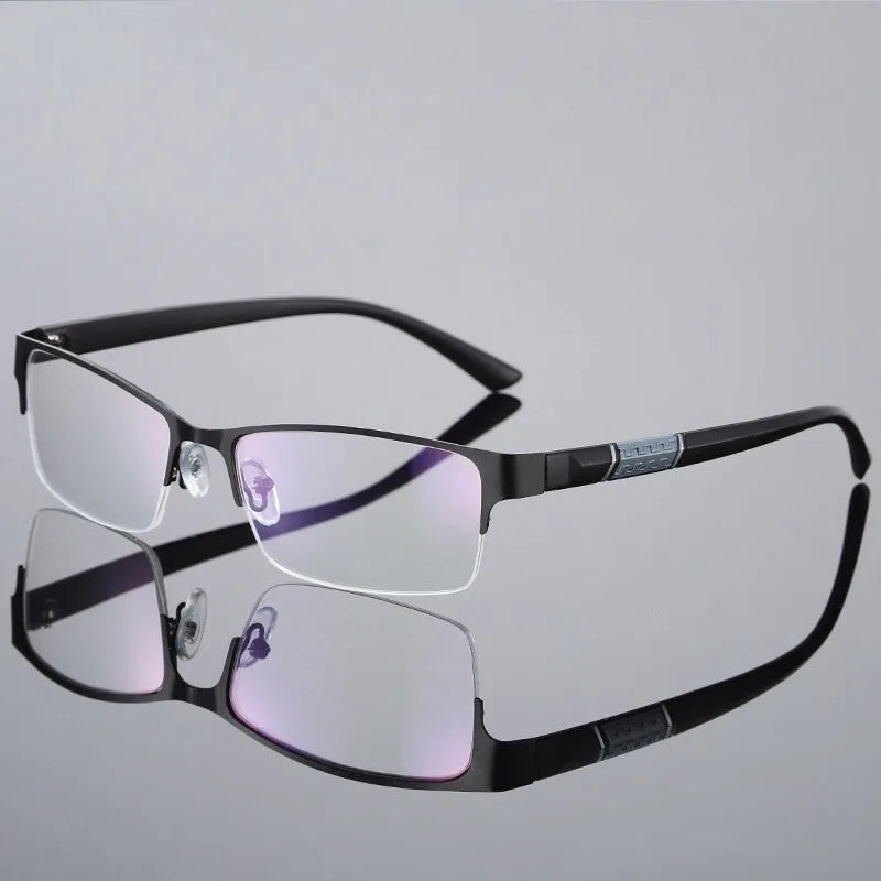 Anti Blue Reading Glasses Men Retro Metal Frame Square Presbyopic Glasses for Business