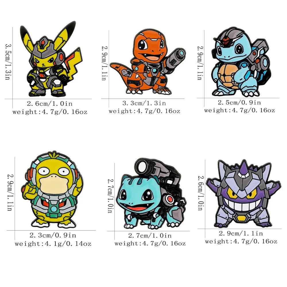 6pcs Set Anime Pokemon Enamel Pins - Pikachu Squirtle Gengar Funny Cosplay Brooches Cartoon Badges Lapel Pin Collection for Fans