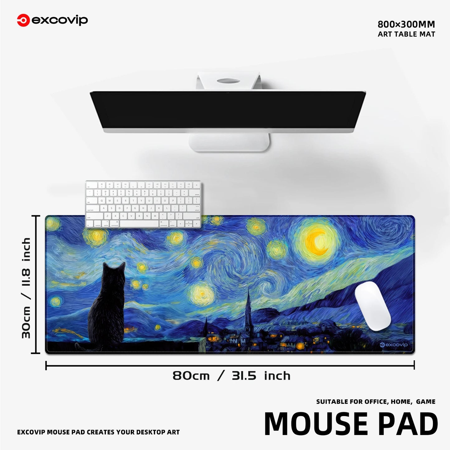 EXCO Cat Gaming Mouse Pad Large Computer Desk Mat with Stitched Edge Non-Slip Rubber Base Keyboard Mousepad for Office Home