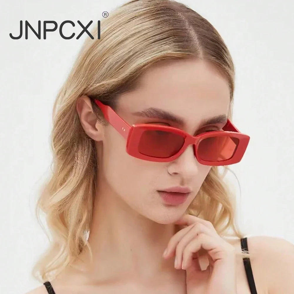 JNPCXI Ins Popular Fashion Square Women Sunglasses Red Retro Shades UV400 Men Trending Oval Sun Glasses