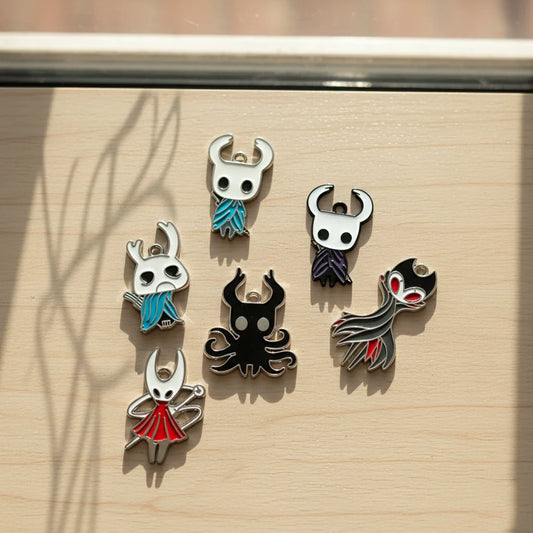 6pcs Cartoon Hollow Knight Enamel Charms Alloy Jewelry DIY Making - Necklace Earring Pendant Keychain Accessories