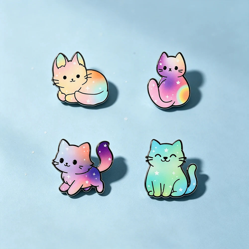 4 Pcs Cute Rainbow Galaxy Cat Enamel Pins Kawaii Cartoon Brooches Animal Lapel Badges Jewelry Gifts for Cat Lovers & Pride Acces