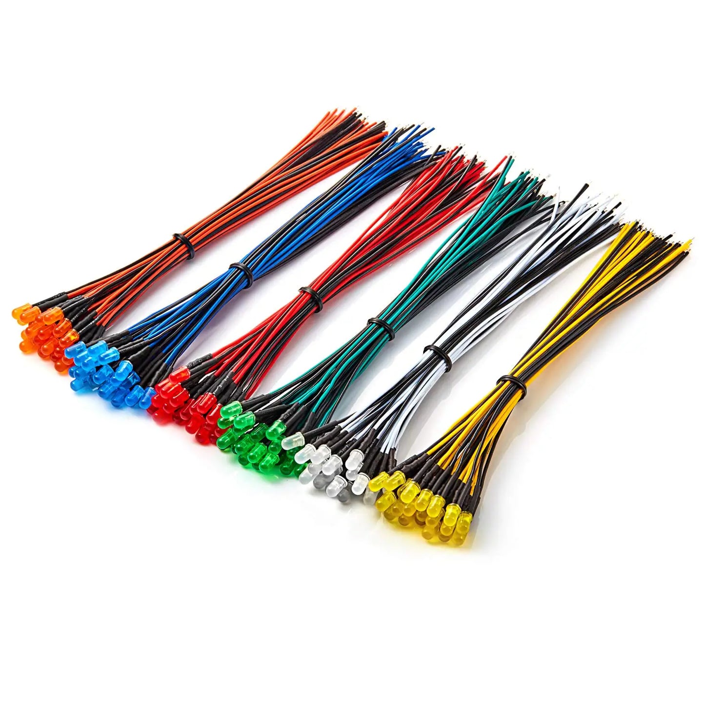 50/150pcs 12V 5mm LED Diode Lights 7.9 Inch Pre Wired 5 Colors X 10/30pcs Assorted Kit White Red Green Blue Yellow Emitting