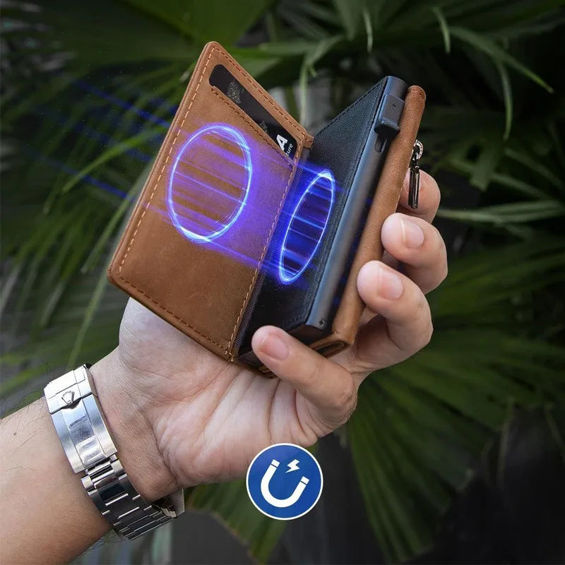 Men RFID Anti-Theft Three-Fold Wallet Ultra-Thin Zipper Coin Pocket Card Clip