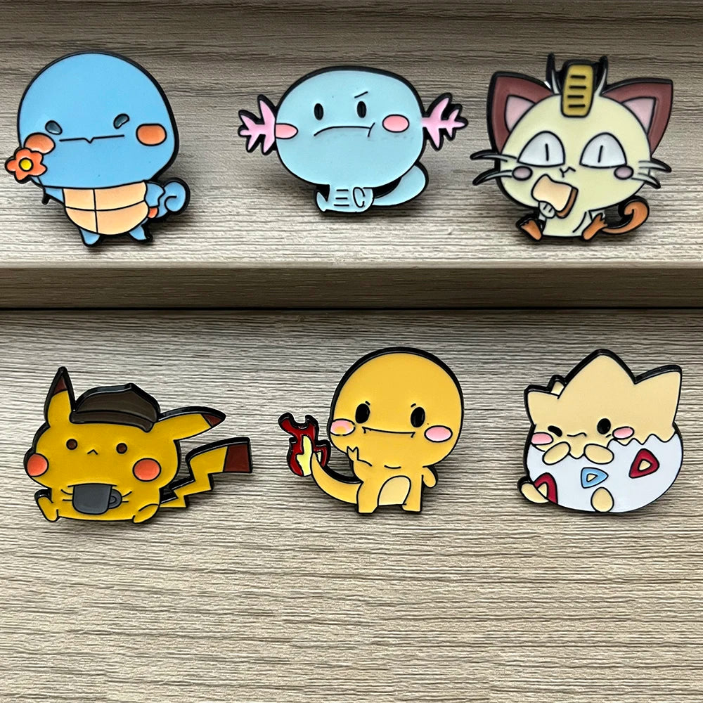 12pcs Anime Pokémon Brooch Set - Charmander Pikachu Eevee Meowth Wooper Vulpix Metal Badges Inspirational Jewelry Pins