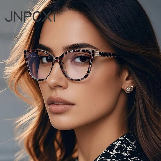 JNPCXI New Cat Eye Flower Anti-Blue Light Reading Glasses Women Customizable Prescription Myopia Lenses