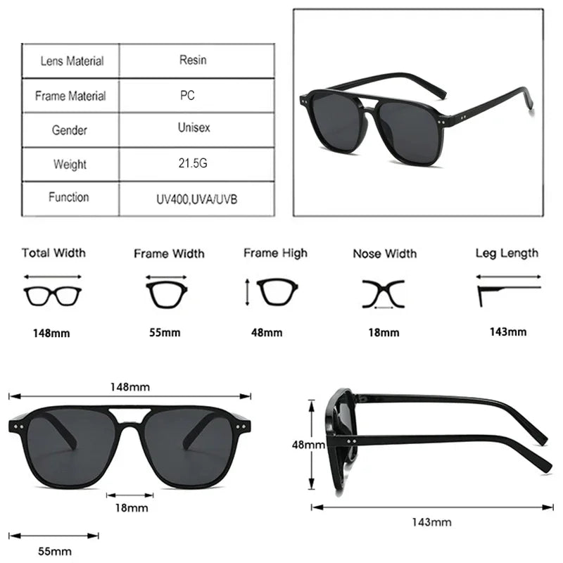 JNPCXI Retro Rivets Double Bridges Men Sunglasses Fashion Women Luxury Shades UV400 Green Sun Glasses