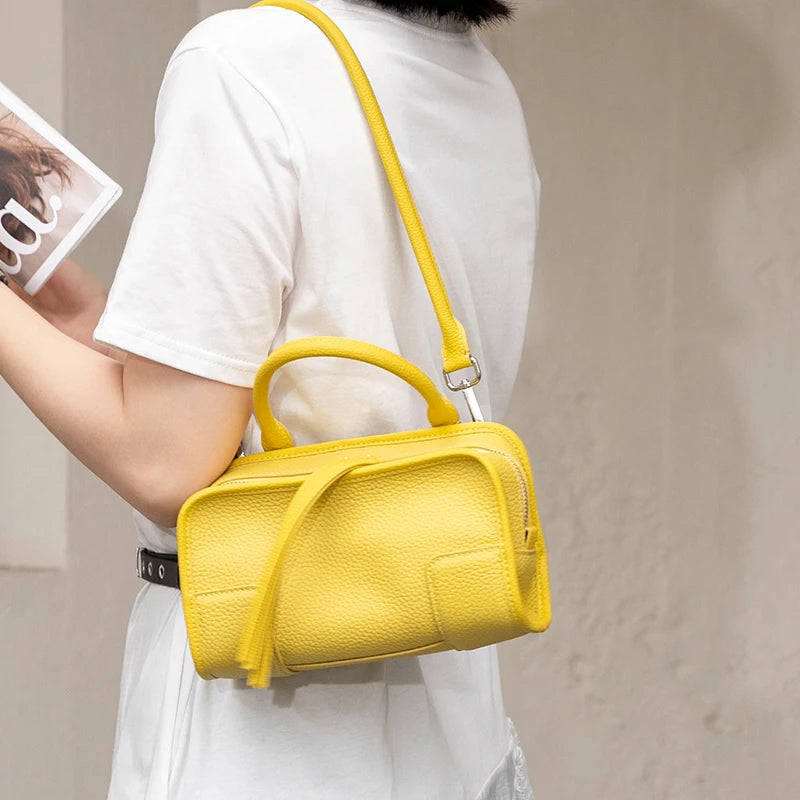 Genuine Cowhide Leather Mini Boston Bag for Women Top Handle Crossbody Bag with Zipper Closure Luxury Designer Messenger bags