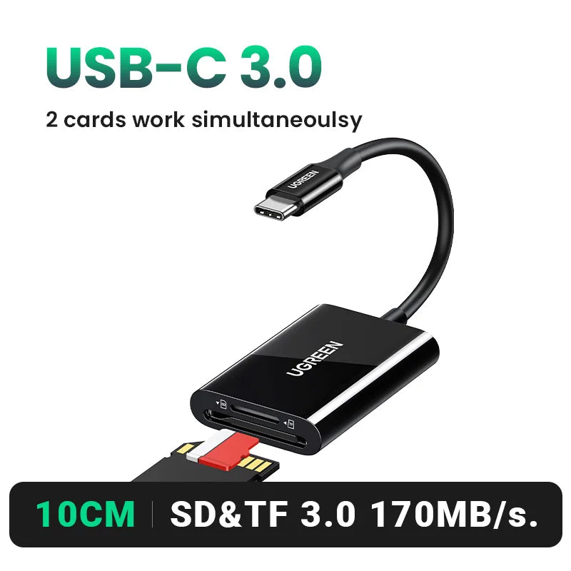 Card Reader 170MB/s USB-C to SD MicroSD TF Memory Card Adapter for Phone Latop