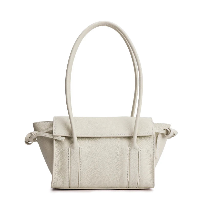 Women's Long-Handled Genuine Cowhide Leather Tote Bag Luxury Designer Pebbled Leather Drawstring Side Crossbody Shoulder Bag