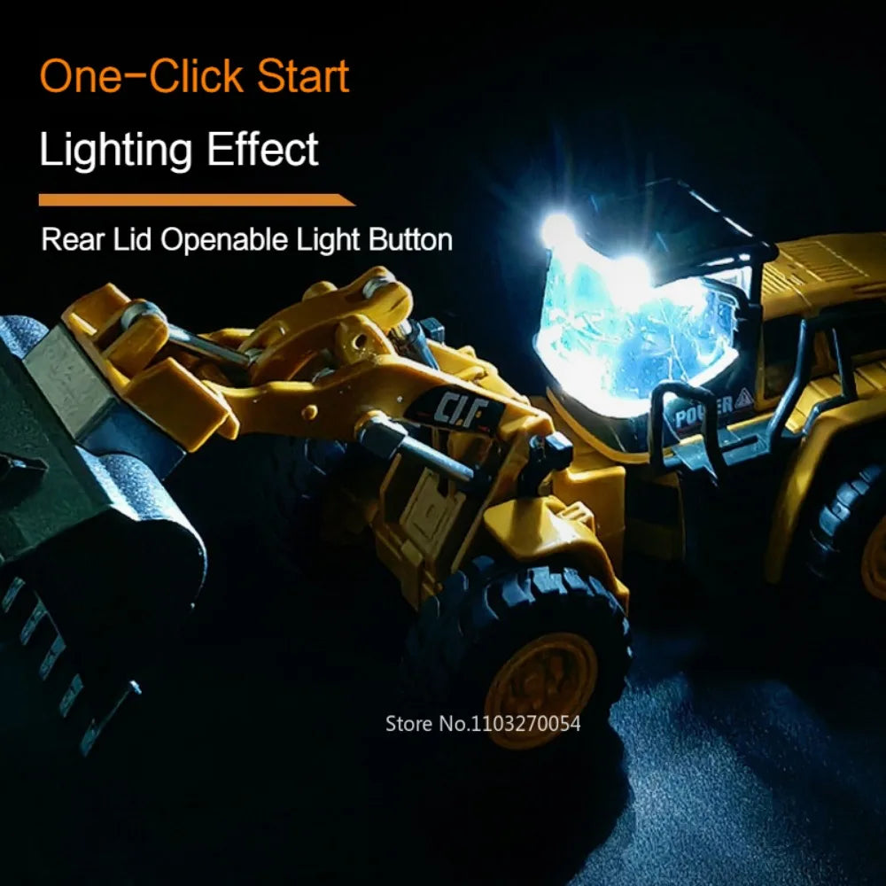 1/50 Excavator Forklift Snowplow Truck Model Car Toys Diecast Alloy Engineering Vehicle Rubber Tire Sound Light Toy Gift for Kid