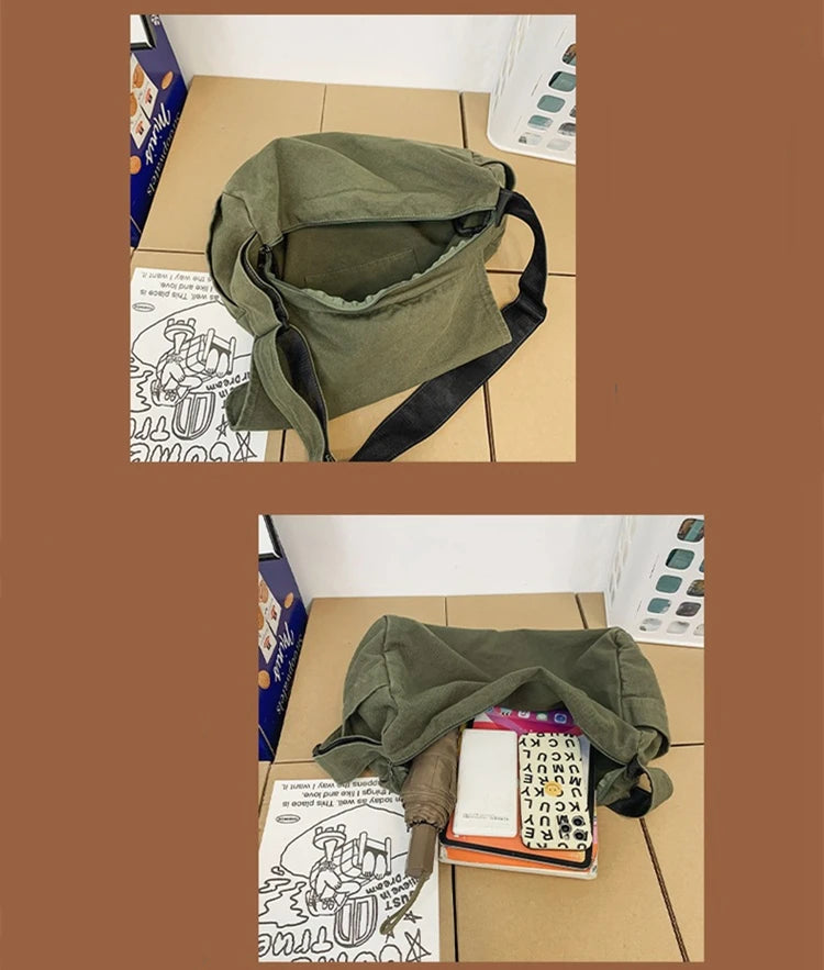 Female Canvas Fabric Hobo Soft Slouchy Shoulder Bag sac Student Leisure Medium Size School Book Laptop Pouch Messenger Side Bag