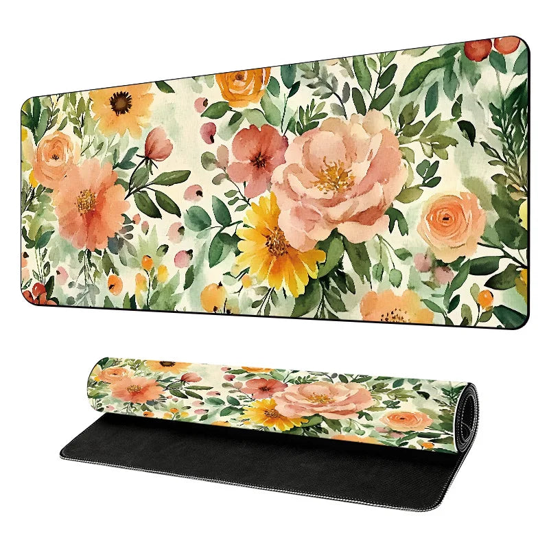 Colorful Large Mouse Pad, Floral Desk Mat for Desktop, Women Girls Leather Waterproof Mousepad,  Writing Pads for School Office
