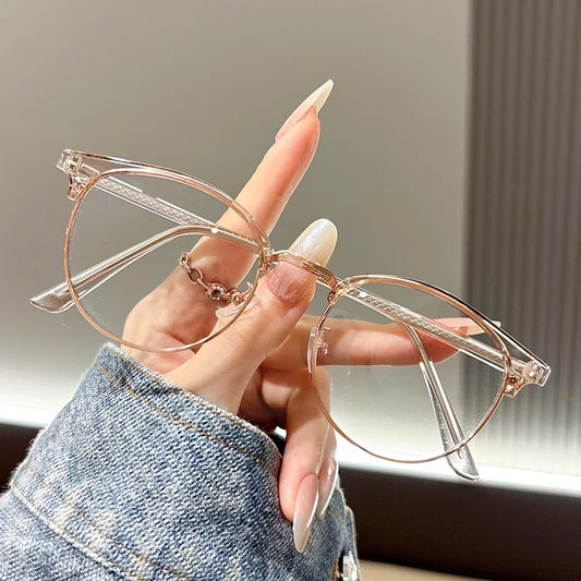 Retro and versatile anti blue light gray glasses, metal oval frame color changing glasses, eye protection glasses