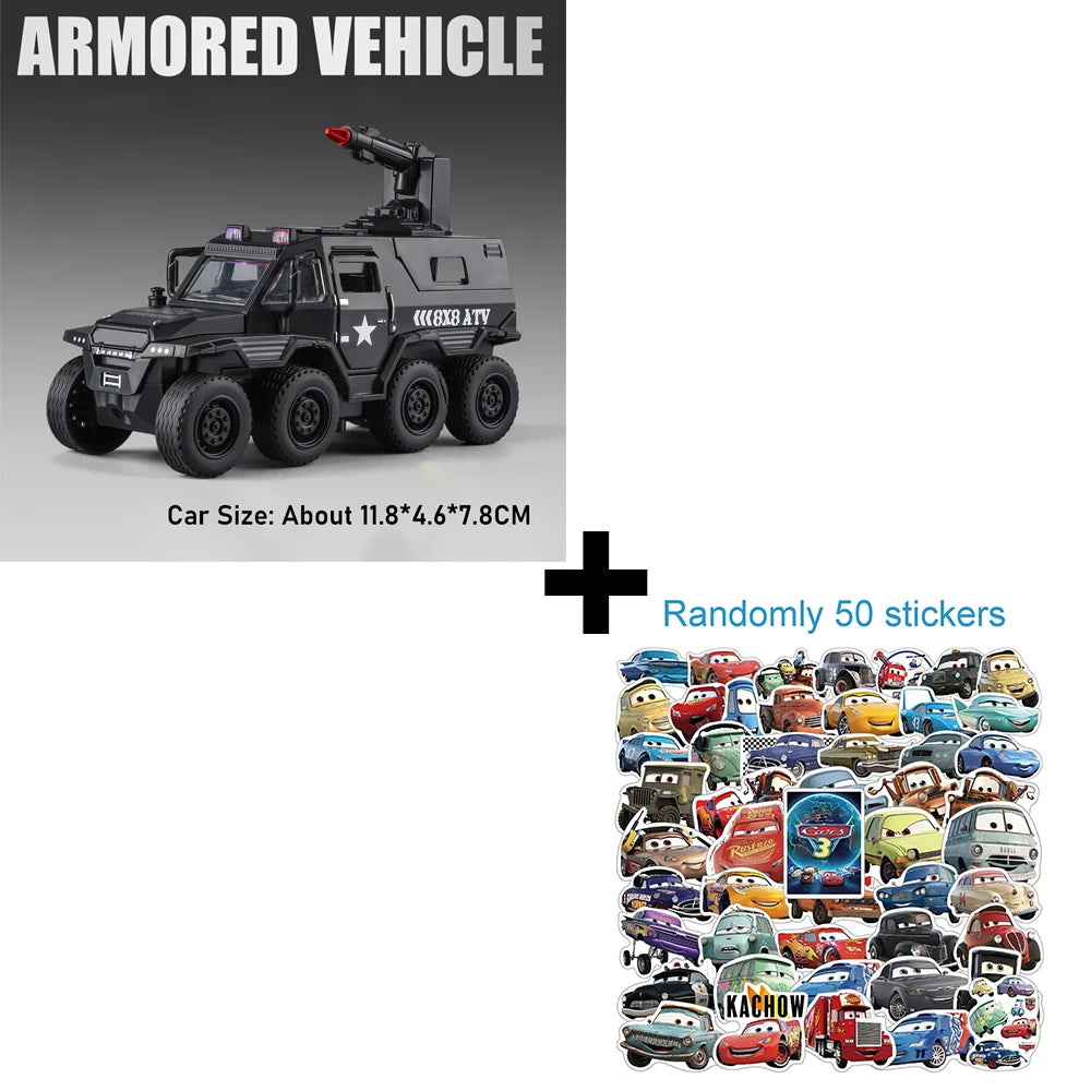 1:36 Conqueror SWAT Armored Vehicle Alloy Diecast Model Toys Car Doors Opened Sound Light Pull Back Cars Festival Gift for Child