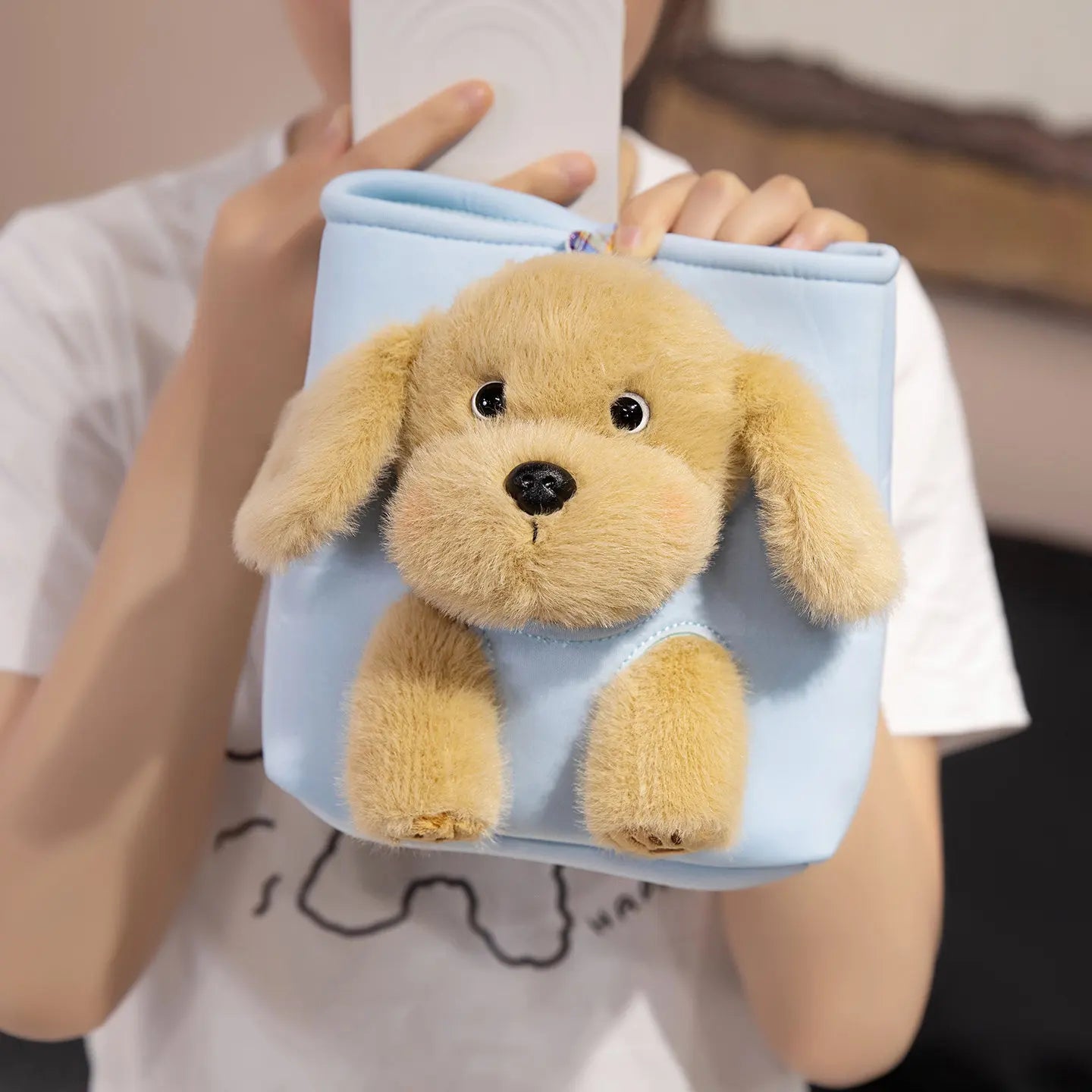 Kawaii Dog Plush Toy Pouch Storage Bag Hide-and-seek Animal Dog Plush Stuffed Doll With Snack Bag Intresting Toy Birthday Gifts
