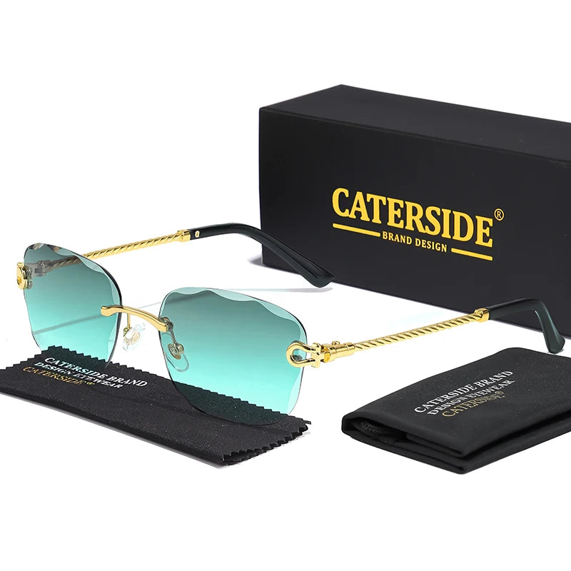 CATERSIDE Retro Sunglasses Men Brand Designer Rimless Gradient Lens Women Sun Glasses Shades Ladies Fashion Party Eyeglasses