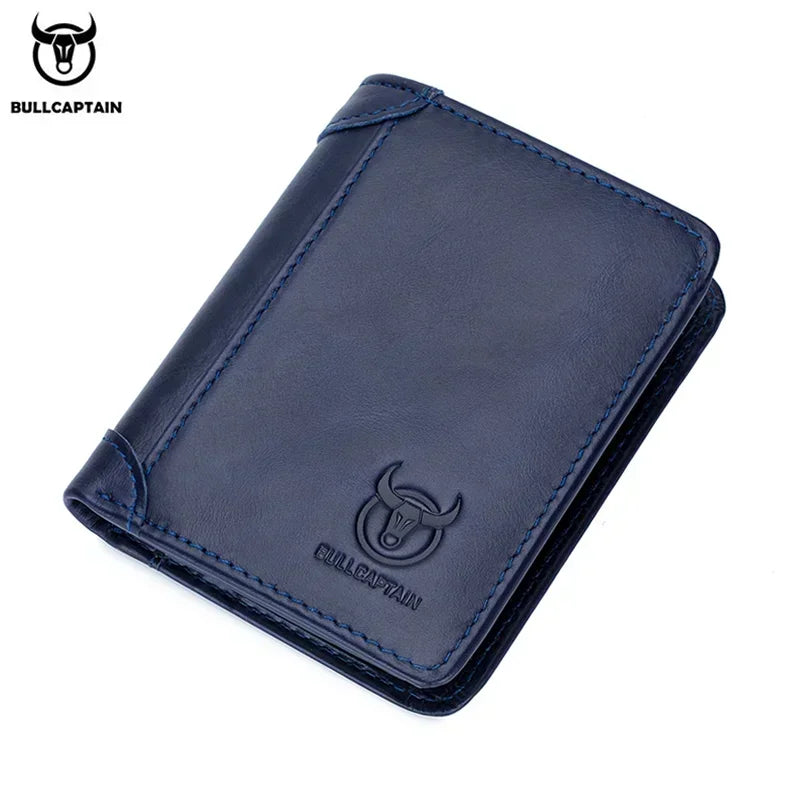 Bullcaptain RFID Leather Men's Wallet with Coin Purse Retro Fashion Men's Wallet Features Brown Short Wallet Card Holder Clutch
