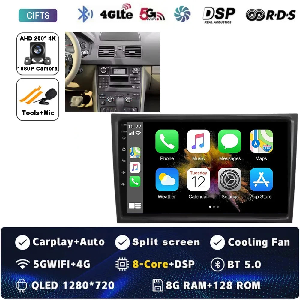10Inch For VOLVO XC90 2004-2014 12+256GB Android 15 4G Touch Screen Car Radio Multimedia Video Player GPS Navigation Carplay DSP
