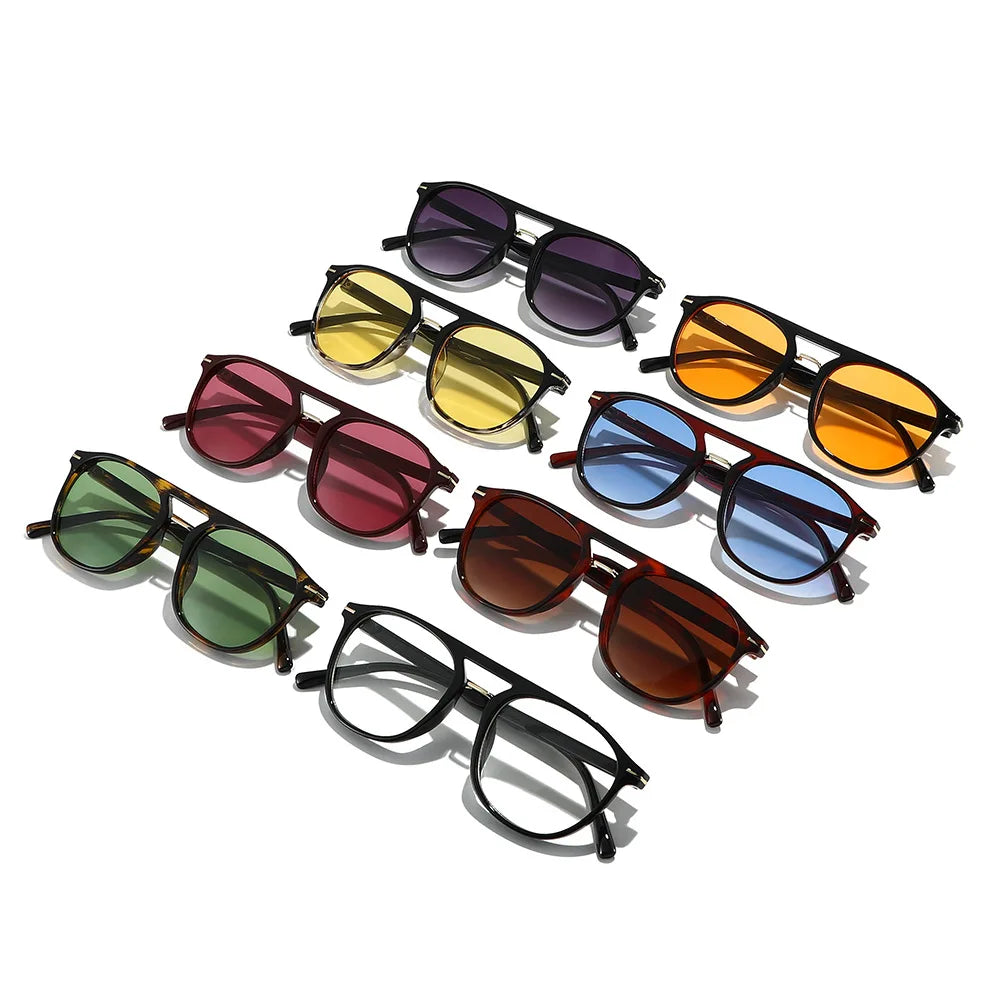 JNPCXI New Fashion Square Sunglasses Women Double Bridges Green Stripe Gradient Shades Men Trending Sun Glasses UV400