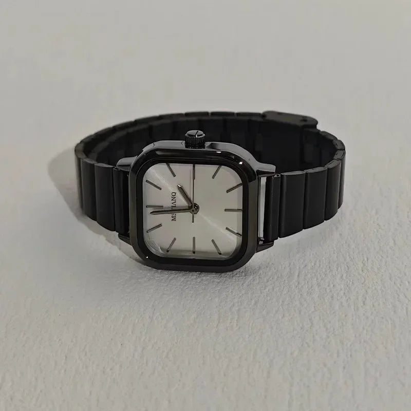 Hot Sale Luxury Brand Black Watch Women Fashion Quartz Watches Ladies Adjustable Stainless Steel Strap Wristwatches Reloj Mujer