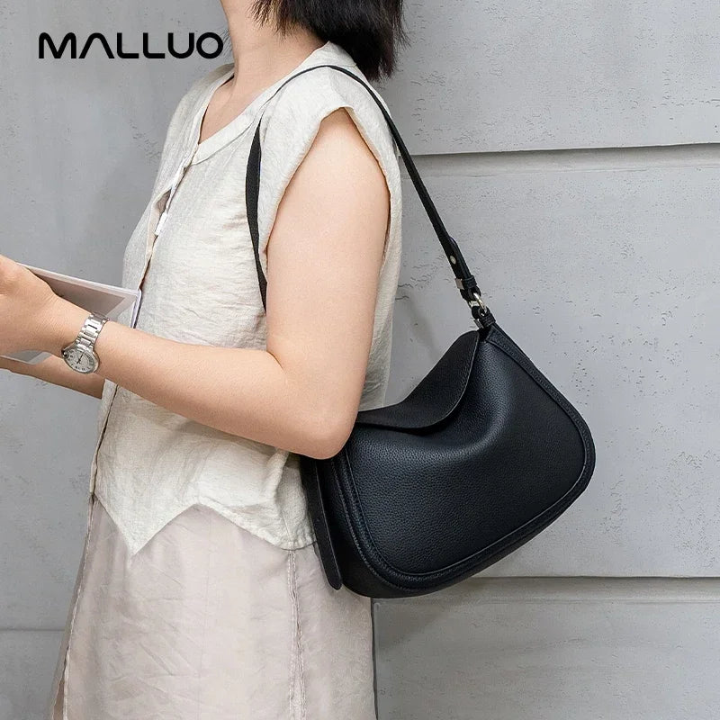 Genuine Cowhide Leather Flap Hobo Shoulder Bag for Women Pebbled Leather Casual Crossbody Bag Luxury Designer Underarm Bags